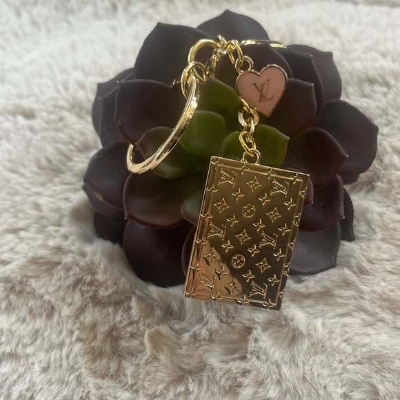 Gold and Pink Quilted Key Holder with Heart Charm